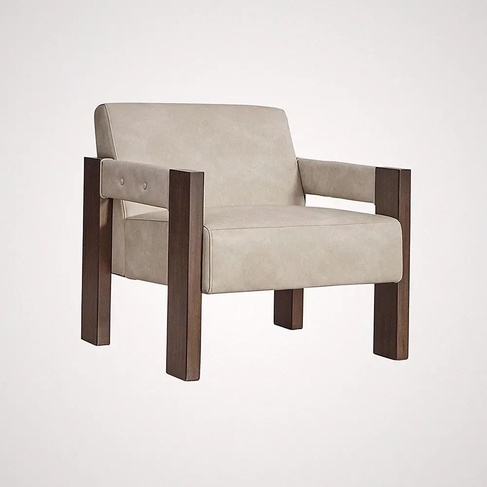 Adlanlock Contemporary Faux Leather Upholstered Solid Wood Accent Chair, Beig...