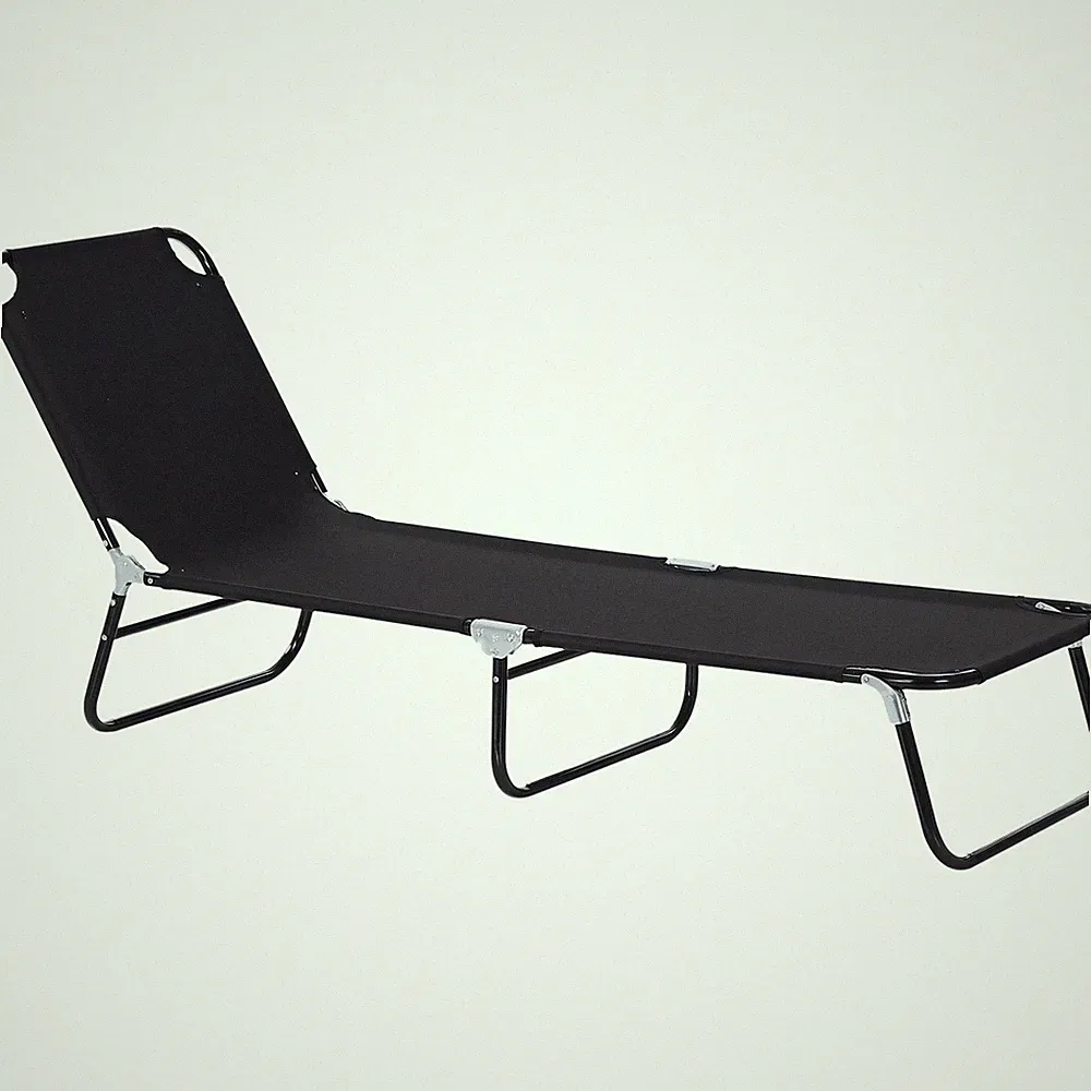 All-Weather Steel Lounge Chair 5-Position Reclining Black Fabric Seat