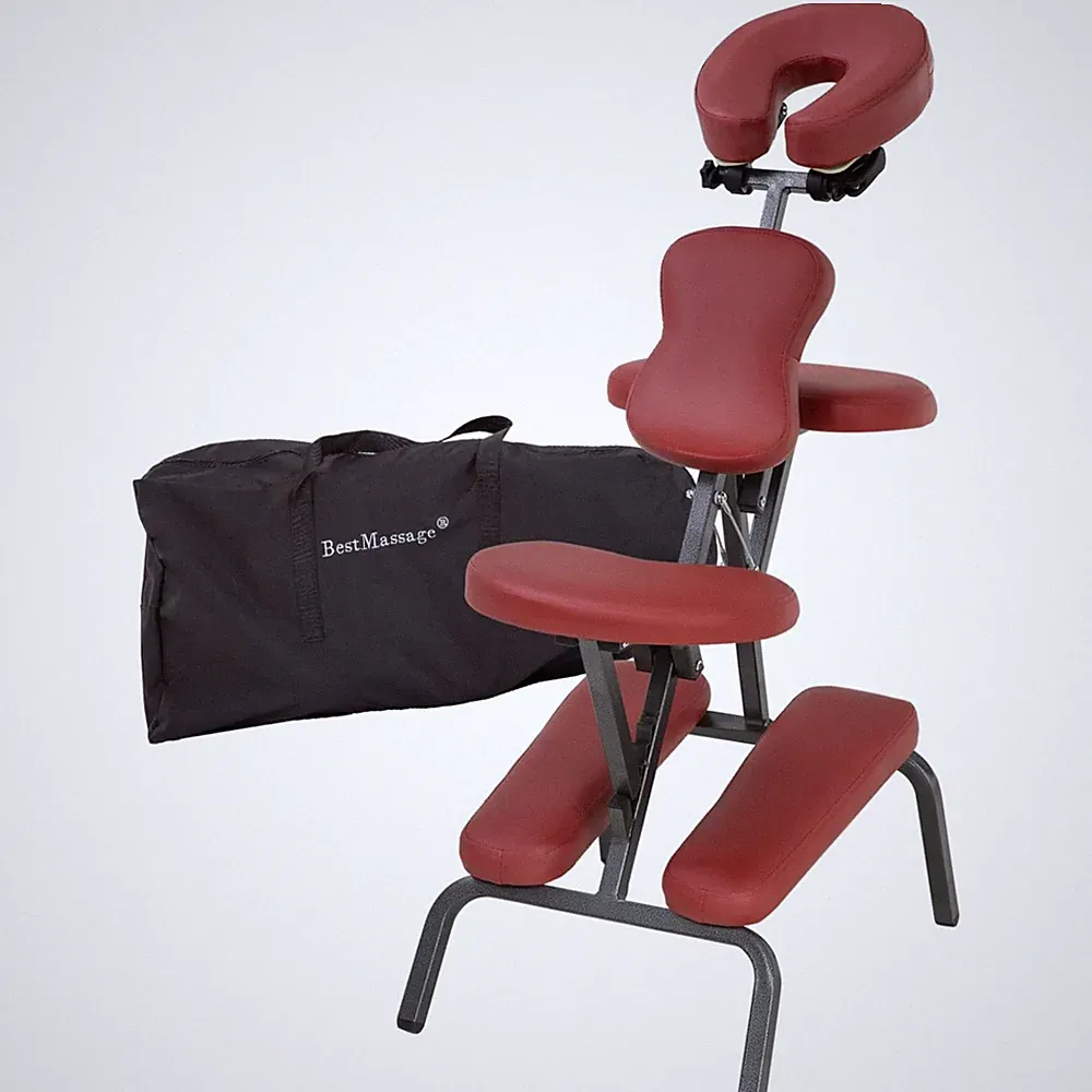 Compact Burgundy Massage Therapy Chair with Adjustable Cradle - Ideal for Salons
