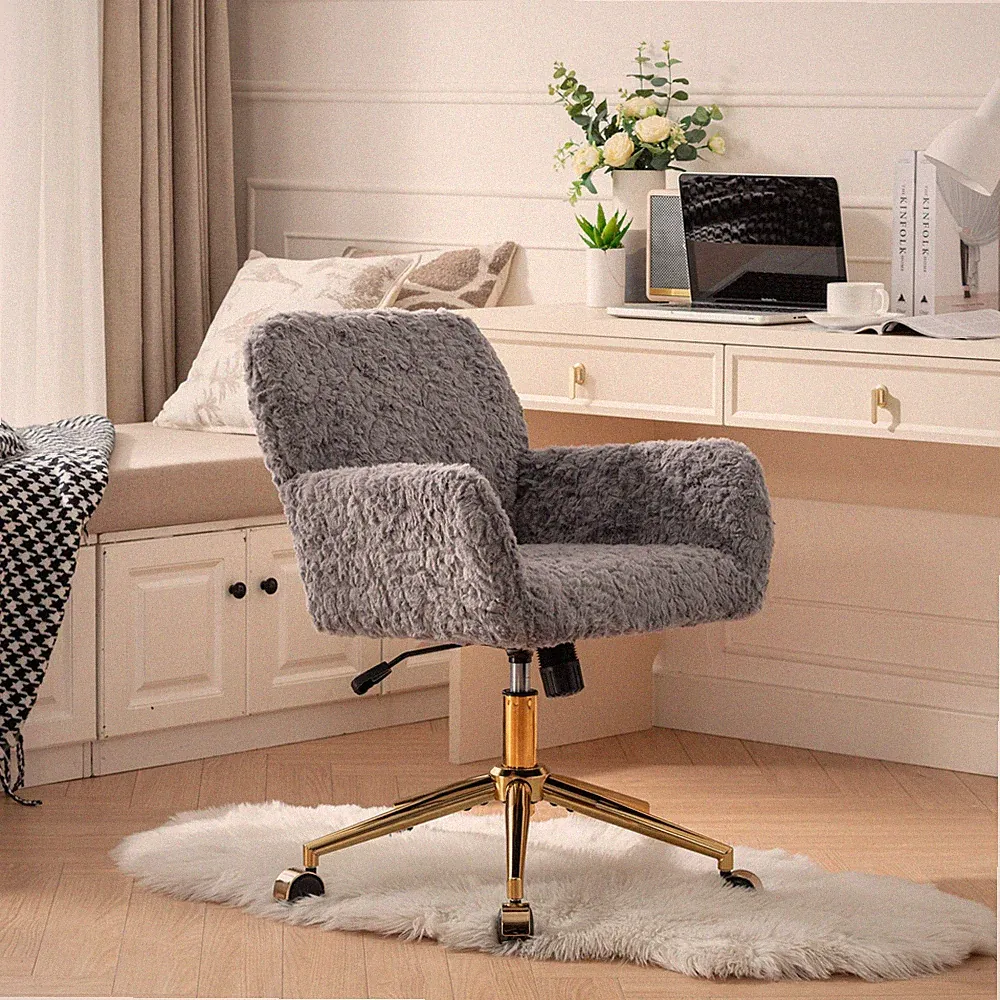 Home Office Chair Swivel Office Chair with Golden Metal Base Vanity Chair