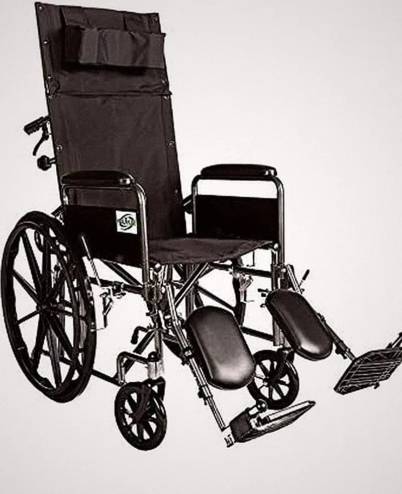 Lightweight 18" Recliner Wheelchair with Elevating Legrests & Detachable Arms
