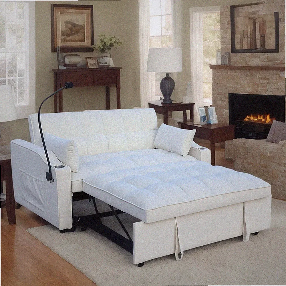 Luxury Velvet Loveseat Sleeper Sofa w/ Pullout Bed, Recliner, USB & Pillows