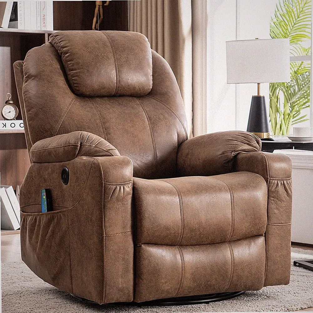 Massage Recliner Chair Swivel Rocker Glider Heated Rocking Recliner W/ USB Ports
