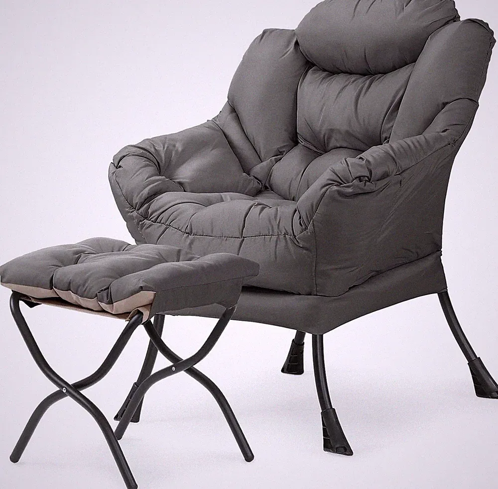 Modern Lounge Chair with Ottoman & Pocket - Lava Gray Accent Chair