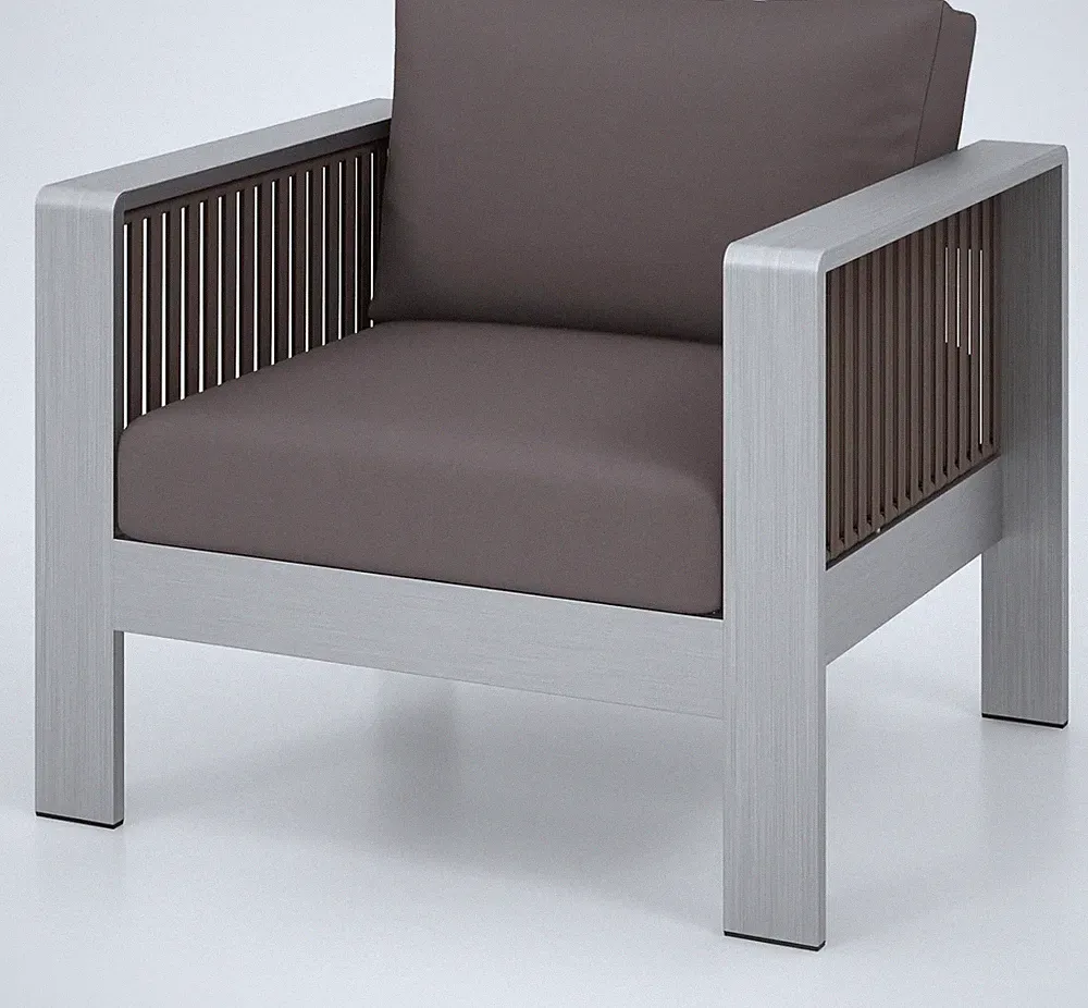 Stylish Gray Aluminum Armchair with Plush Cushions for Outdoor Relaxation