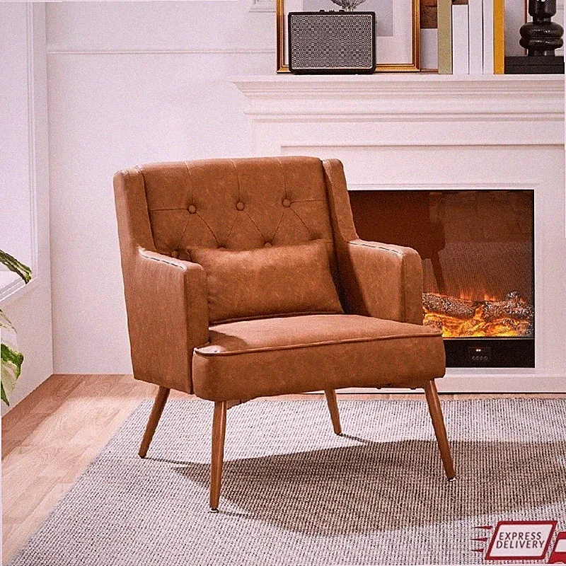 Upholstered Accent Chair Tufted Faux Leather Club Chair Durable Modern Lounge US