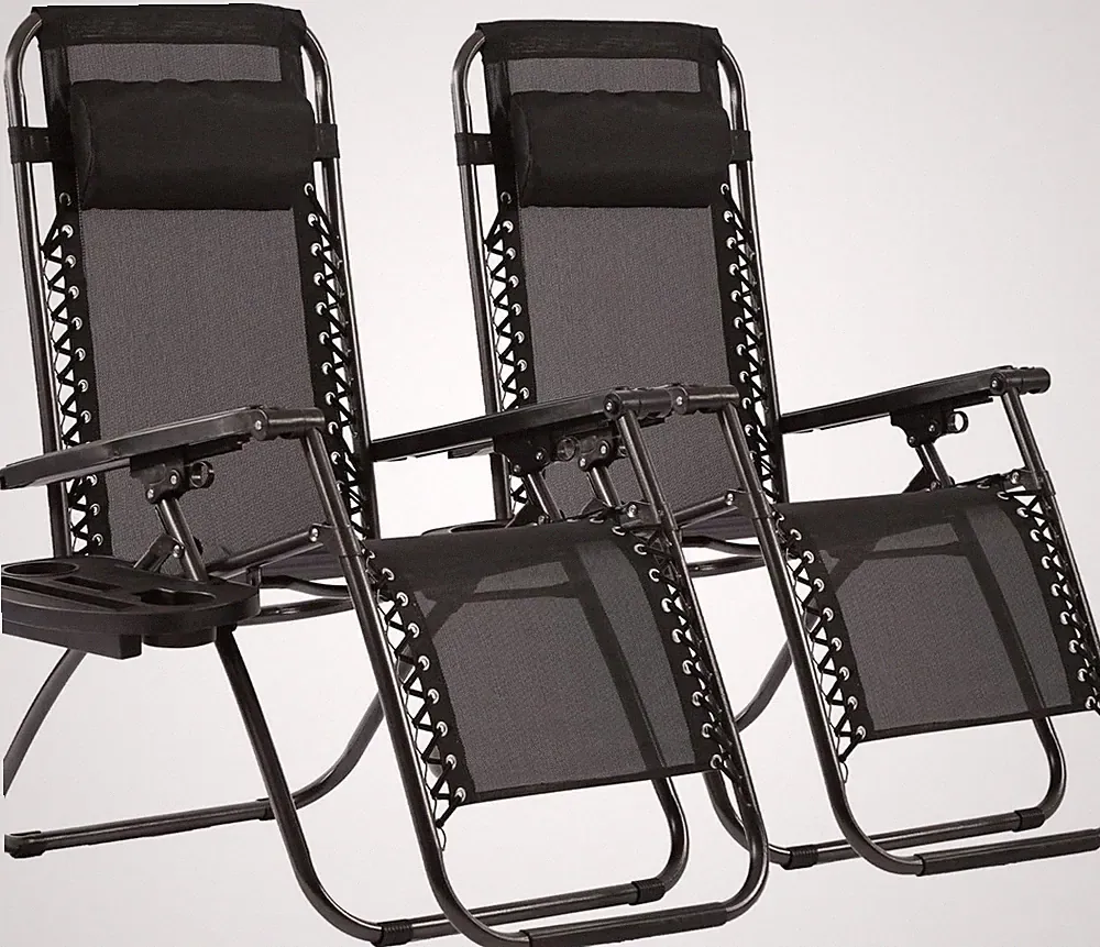 Zero Gravity Lounge Chairs Set of 2, Adjustable Folding with Pillow & Cup Holder